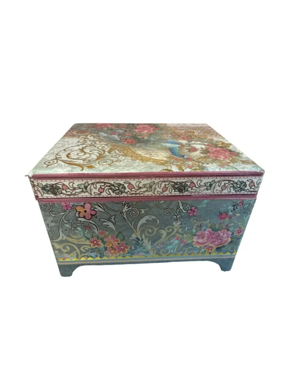 Punch Studio Music Box Wind-Up Peacock Floral Trinket Jewelry 5.5
